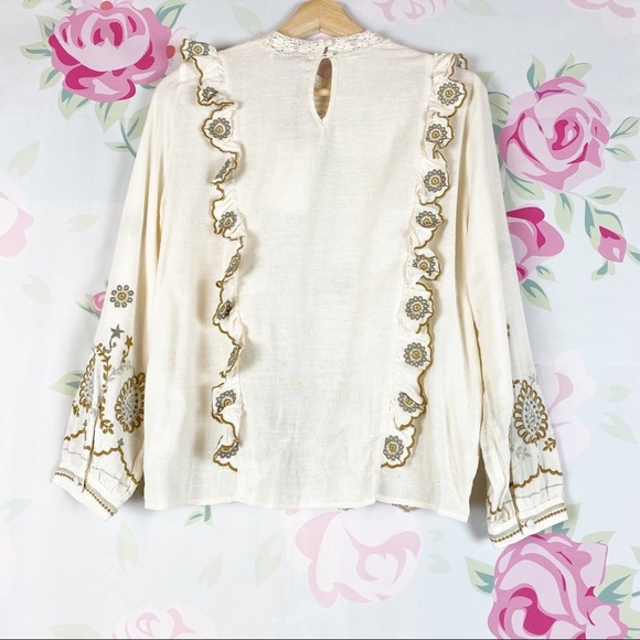 NEW ZARA Cottage Core Embroidered Boho Blouse XS - Picture 7 of 10